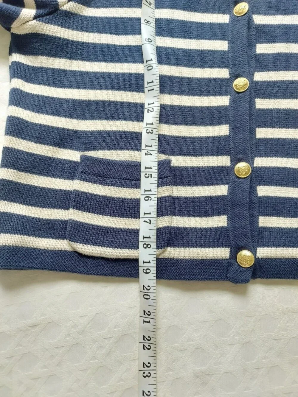 Jcrew Cotton Stripe Emillie Sweater Button Cardigan Large Preppy Classic Pockets